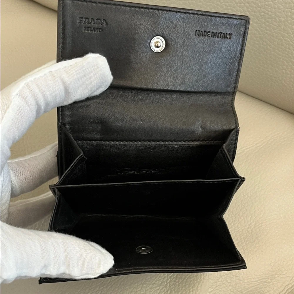 Prada Black Leather & Nylon Triangular Logo Compact Wallet - Picture 4 of 14